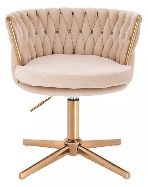 LuxuryForm DESIGN Stolička LYON VELUR na zlatom kríži - krémová