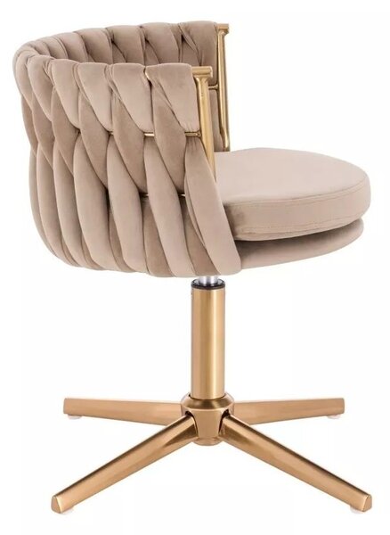 LuxuryForm DESIGN Stolička LYON VELUR na zlatom kríži - latte