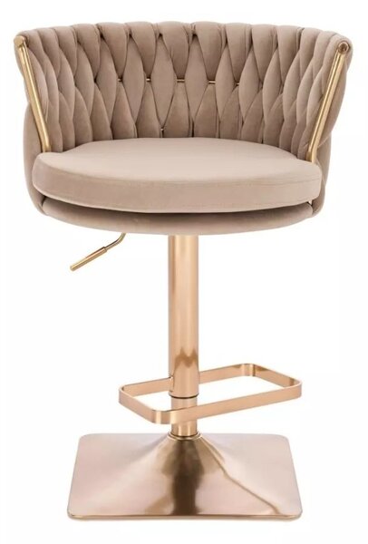 LuxuryForm DESIGN Barová stolička LYON VELUR na zlatej hranatej podstave - latte