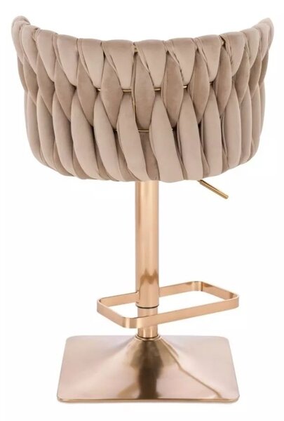 LuxuryForm DESIGN Barová stolička LYON VELUR na zlatej hranatej podstave - latte