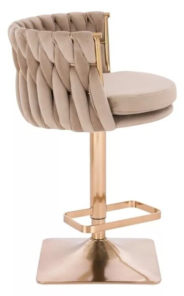 LuxuryForm DESIGN Barová stolička LYON VELUR na zlatej hranatej podstave - latte