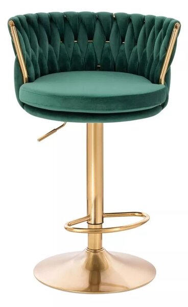 LuxuryForm DESIGN Barová stolička LYON VELUR na zlatom tanieri - zelená