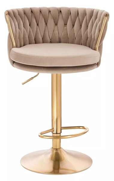 LuxuryForm DESIGN Barová stolička LYON VELUR na zlatom tanieri - latte