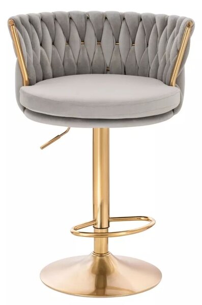 LuxuryForm DESIGN Barová stolička LYON VELUR na zlatom tanieri - svetlo šedá
