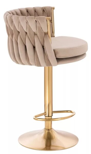 LuxuryForm DESIGN Barová stolička LYON VELUR na zlatom tanieri - latte