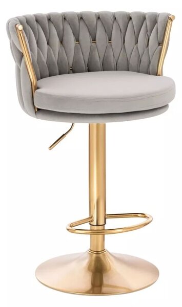 LuxuryForm DESIGN Barová stolička LYON VELUR na zlatom tanieri - svetlo šedá