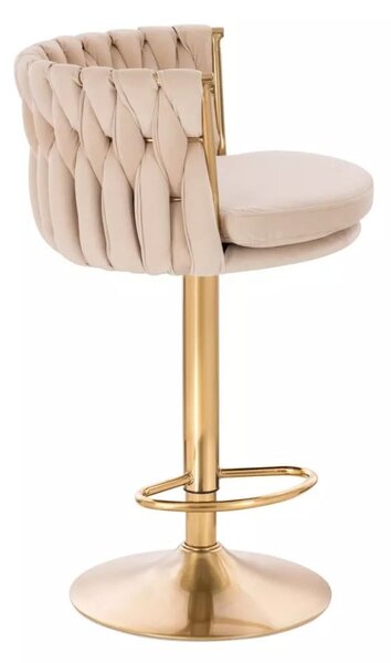 LuxuryForm DESIGN Barová stolička LYON VELUR na zlatom tanieri - krémová