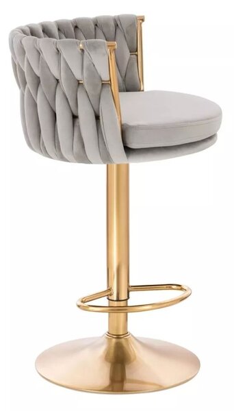 LuxuryForm DESIGN Barová stolička LYON VELUR na zlatom tanieri - svetlo šedá