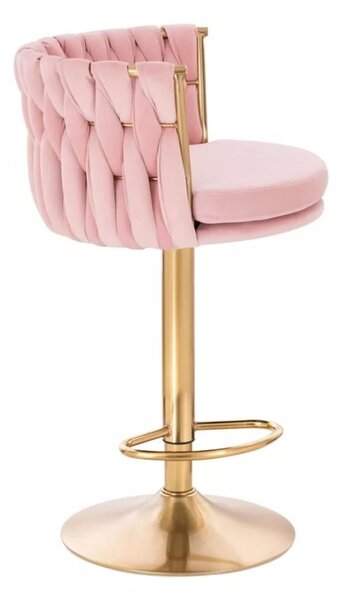 LuxuryForm DESIGN Barová stolička LYON VELUR na zlatom tanieri - ružová