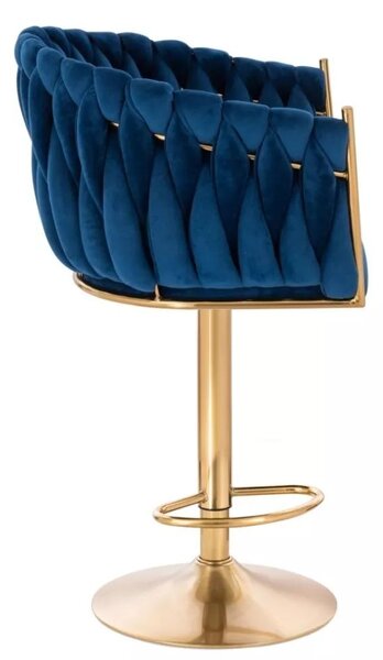 LuxuryForm DESIGN Barová stolička NORDEN VELUR na zlatom tanieri - modrá