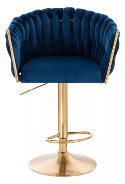 LuxuryForm DESIGN Barová stolička NORDEN VELUR na zlatom tanieri - modrá