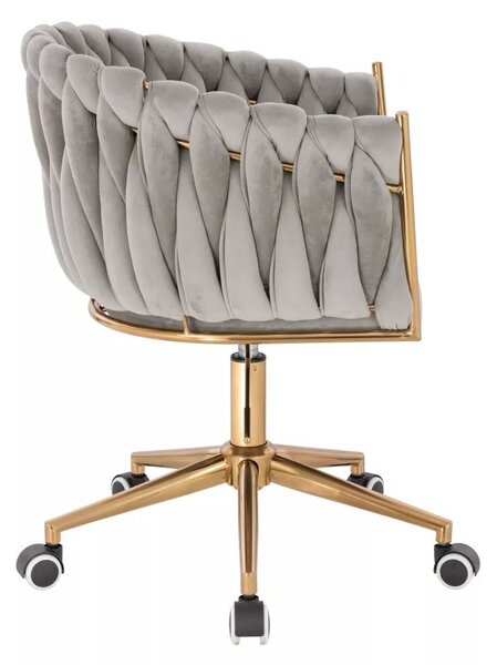 LuxuryForm DESIGN Kreslo NORDEN VELUR na zlatej podstave s kolieskami - svetlo šedé