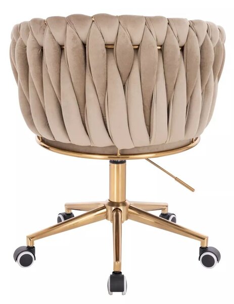 LuxuryForm DESIGN Kreslo NORDEN VELUR na zlatej podstave s kolieskami - latte