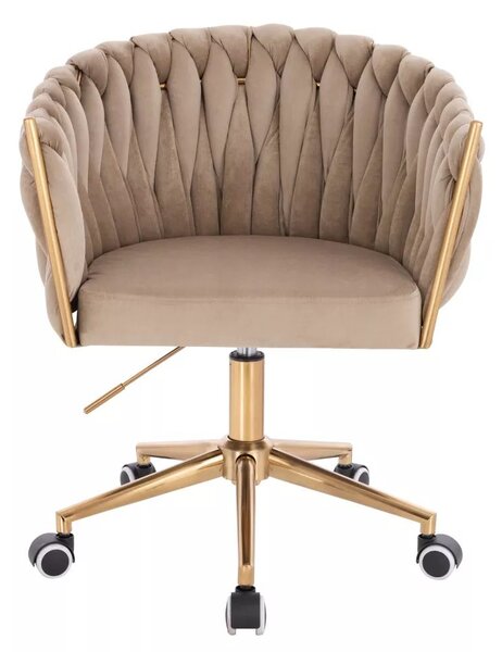LuxuryForm DESIGN Kreslo NORDEN VELUR na zlatej podstave s kolieskami - latte