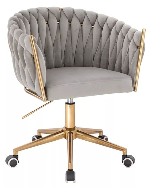 LuxuryForm DESIGN Kreslo NORDEN VELUR na zlatej podstave s kolieskami - svetlo šedé