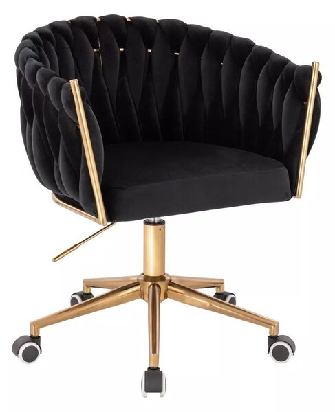 LuxuryForm DESIGN Kreslo NORDEN VELUR na zlatej podstave s kolieskami - čierne