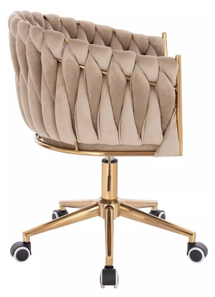 LuxuryForm DESIGN Kreslo NORDEN VELUR na zlatej podstave s kolieskami - latte