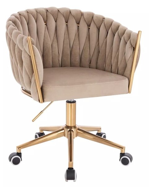 LuxuryForm DESIGN Kreslo NORDEN VELUR na zlatej podstave s kolieskami - latte