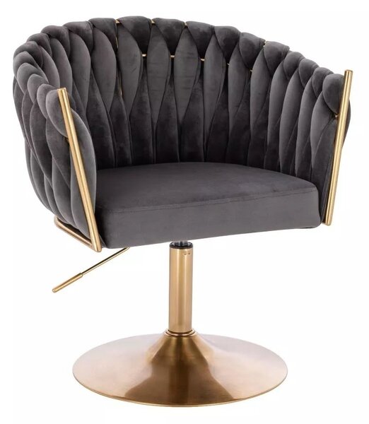 LuxuryForm DESIGN Kreslo NORDEN VELUR na zlatom tanieri - tmavo šedé