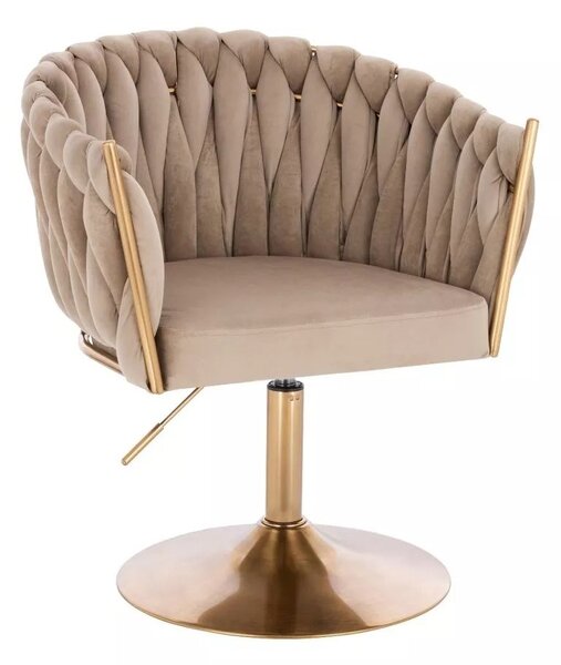 LuxuryForm DESIGN Kreslo NORDEN VELUR na zlatom tanieri - latte