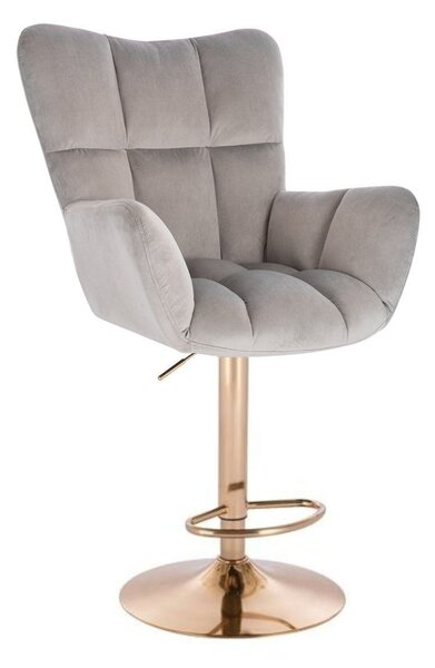 LuxuryForm DESIGN Barové kreslo AURORA VELUR na zlatom tanieri - svetlo šedé