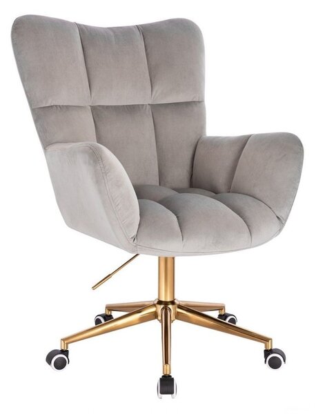 LuxuryForm DESIGN Kreslo AURORA VELUR na zlatej podstave s kolieskami - svetlo šedé