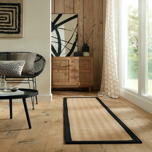 Flair Rugs , Behúň Herringbone Border Kira Black, 60x230, béžová, chodba / predsieň