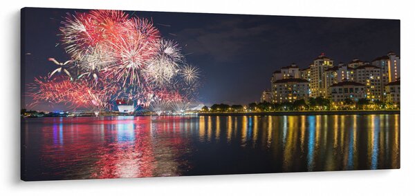 Obraz ohňostroja v Singapure (120x50 cm)