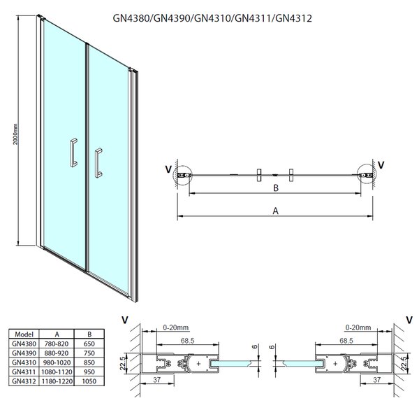 Gelco Gelco, LORO sprchové dvere dvojkrídlové 800mm, číre sklo, GN4380