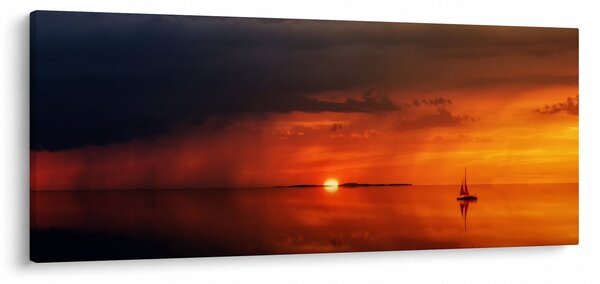 Obraz západu slnka s plachetnicou (120x50 cm)