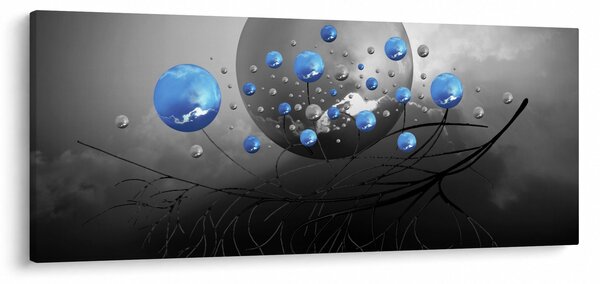 Obraz modrých abstraktných gulí (120x50 cm)