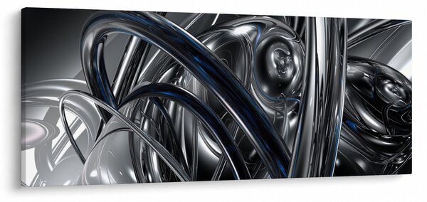 Obraz sivej abstrakcie s modrou (120x50 cm)
