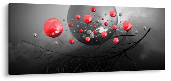 Obraz červených abstraktných gulí (120x50 cm)
