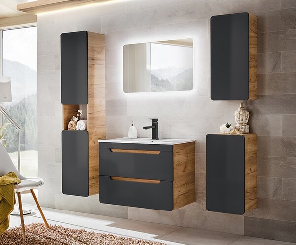 Comad Závesná skrinka pod umývadlo Aruba 8204 70 cm dub remeselný zlatá/vesmírne sivá