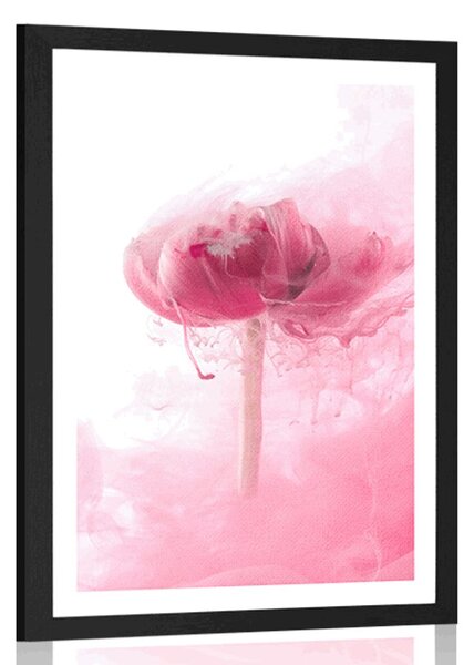 Plagát s paspartou ružový kvet v zaujímavom prevedení
