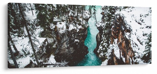 Obraz - horská rieka v zime (120x50 cm)