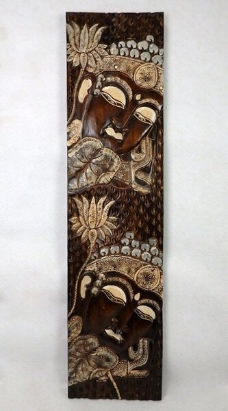 Dekorácia na stenu BUDHA hnedý, 120x30 cm, exotické drevo, ručná práca