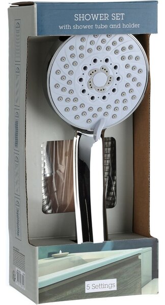 Sprchový set Elegant chrom, sprcha pr. 9,5 cm, 5 funkcií, hadica a držiak, nerez