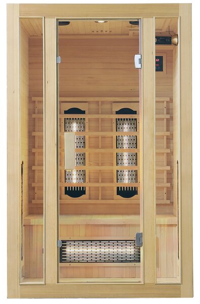 Infračervená sauna/tepelná kabína Nyborg S120V s plným spektrom, panelovým radiátorom a drevom Hemlock