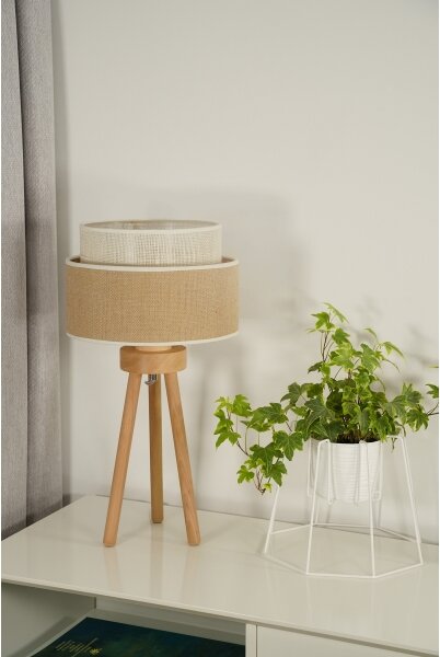Duolla - Stolná lampa YUTE BOHO 1xE27/15W/230V pr. 25 cm hnedá/krémová