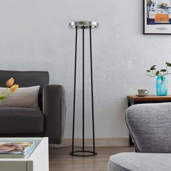 Lucande Seppe stojaca LED lampa, Ø 30 cm, nikel