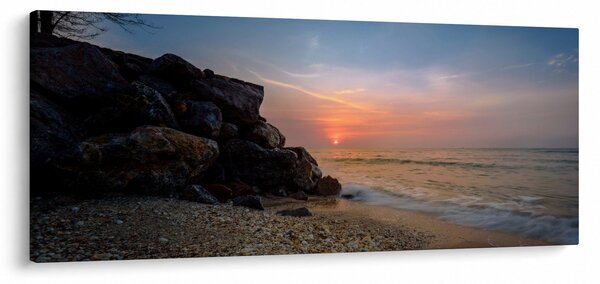 Obraz západu slnka na pláži (120x50 cm)