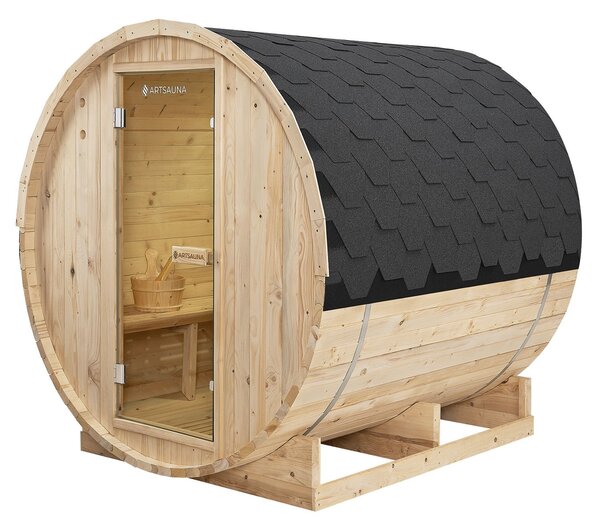 Vonkajšia sudová sauna Spitzbergen L dĺžka 190 cm priemer 190 cm (6 kW)