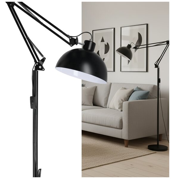 Brilagi - Flexibilná stojacia lampa TASKER 1xE27/60W/230V 157 cm čierna