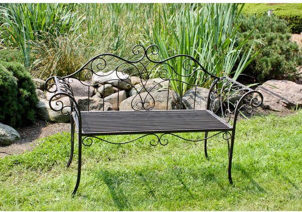 Čierno-tmavohnedá kovová záhradná lavica Selene – Garden Pleasure