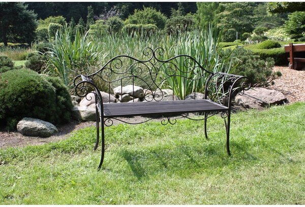 Čierno-tmavohnedá kovová záhradná lavica Selene – Garden Pleasure