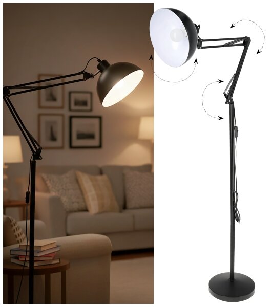 Brilagi - Flexibilná stojacia lampa TASKER 1xE27/60W/230V 157 cm čierna