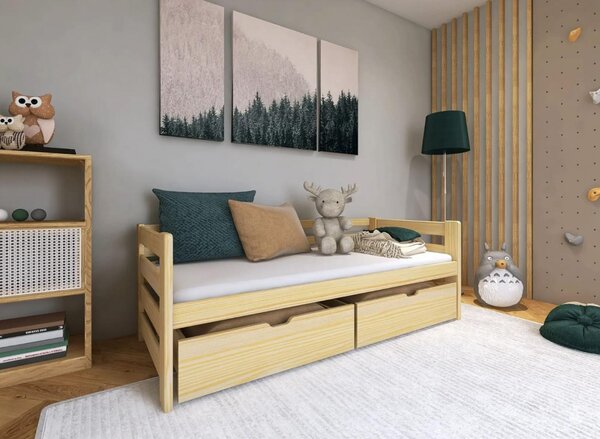 MAXMAX Detská posteľ z masívu borovice EGO so zásuvkami - 200x90 cm - prírodná
