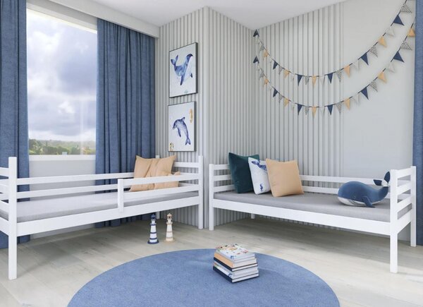 MAXMAX Detská poschodová posteľ z masívu borovice NINA so zásuvkami 200x90 cm - biela