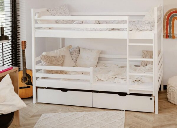 MAXMAX Detská poschodová posteľ z masívu borovice NINA so zásuvkami 200x90 cm - biela